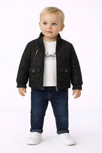 RAPAPA Σετ 3 τεμαχίων για αγόρια με φουσκωτό παλτό, τζιν και μπλουζάκι με στά...