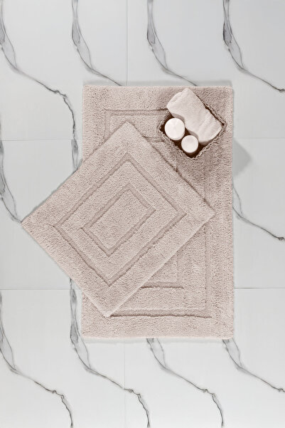 Elart Solid Bathroom Rug Set Cotton 2 Pieces (60X100 cm) Beige