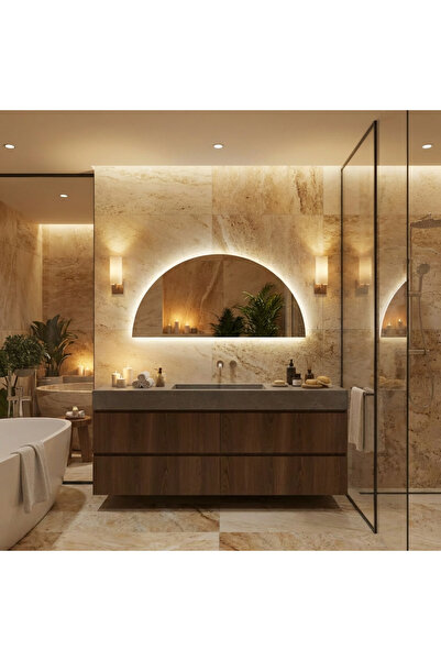 Aypars Atölye Yarım Ay LED Banyo Aynası – Modern ve Dekoratif Duvar Ayna Tasa...