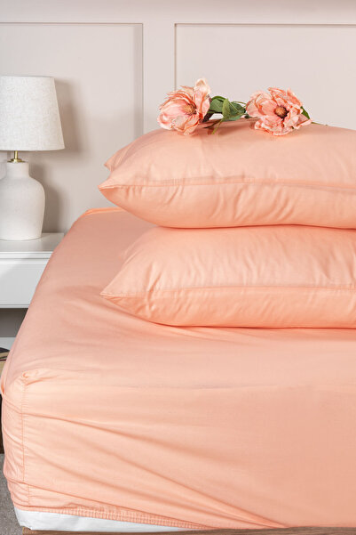 Elart Fitted Sheet Set Double Size 100% Cotton Ranforce (160X200 cm) Peach
