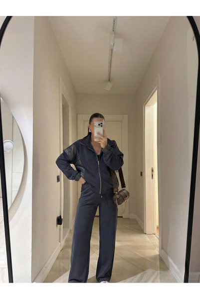TLG TLG GİYİM Women's Vest and Trousers Set Long Sleeve Elastic Waist Zippered Vest Chic Top and Bottom Set
