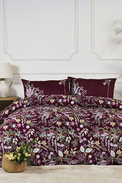 Elart Alvera Nevresim Takımı Çift Kişilik %100 Pamuk Saten (200x220 cm) Mürdüm