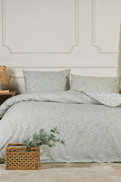 Elart طقم غطاء لحاف جاسمين مزدوج 100% قطن مع ملاءة مرنة (200×220 سم) أخضر