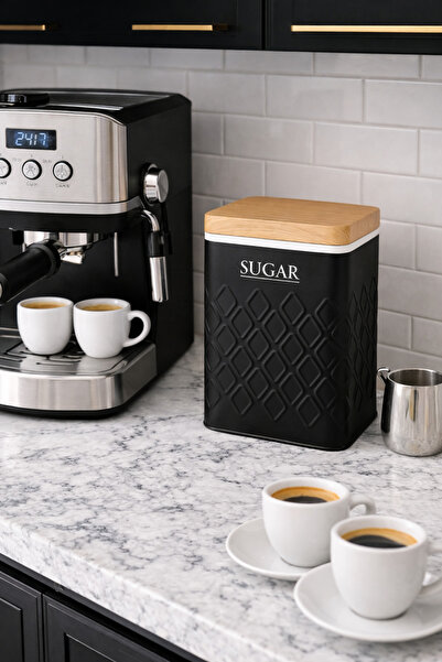 Arma House 1 Piece Seersucker Black Candy Storage Box & Jar with Wooden Look ...