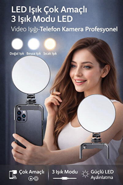 CROW'S TECH Led Işık Çok Amaçlı 3 Işık Modu LED Video Işığı–Telefon Kamera Pr...