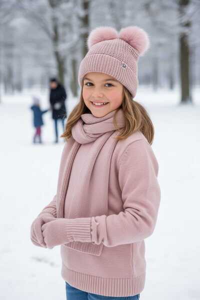 Kitti Σετ 3 τεμαχίων: κασκόλ, σκούφος και γάντια για κορίτσια 9-15 ετών.