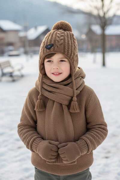 Kitti طقم قفازات وشاح للأطفال الرضع والأطفال بعمر 4-8 سنوات مكون من 3 قطع