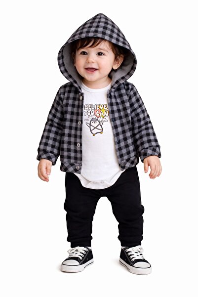 Chicsy Baby Baby Boy Hooded Checkered Shirt Jacket Printed T-Shirt Bodysuit T...