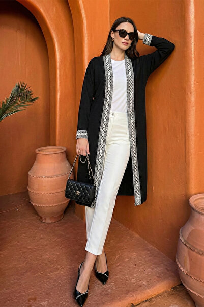 Lela Long Kimono Cardigan - Modest Regular Fit Tie-Up Embroidered Hijab