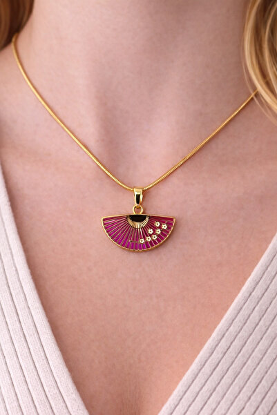divakse Steel Necklace Kyoto Fan Sakura Patterned Gold