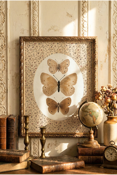 epiqart Kelebekler - Vintage Desenli Çerçeve
