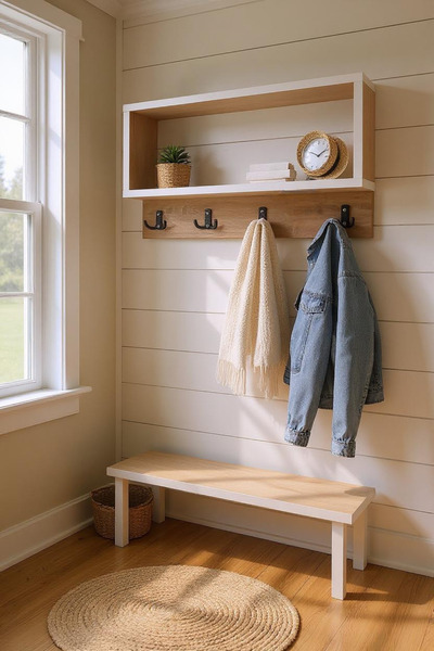 Moemi Portmanto Duvar Askılığı 80 cm Elbise Askılığı Raflı Duvar Askılığı Kit...