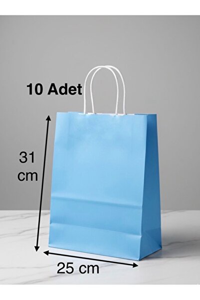e Erta Mavi Renkli Kraft Çanta 25x31 Cm 10 Adet Hediye Poşeti , Hediye Paketi...