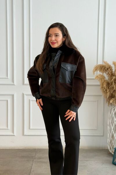 Yağmur Butik Timsah Derili Posta Cepli Bomber Mont