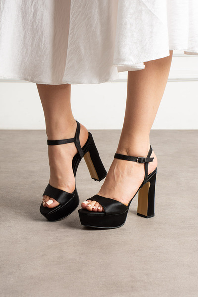 guijarro Luxury Black Satin Textured, Platform Sole Comfortable Stylish Heeled Platform Shoes with Special Soft Inner Pad