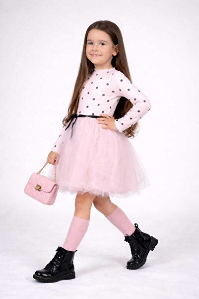 neocotton Puantiyeli Kız Çocuk Uzun Kollu Doğum Günü ve Özel Günler İçin Tüll...