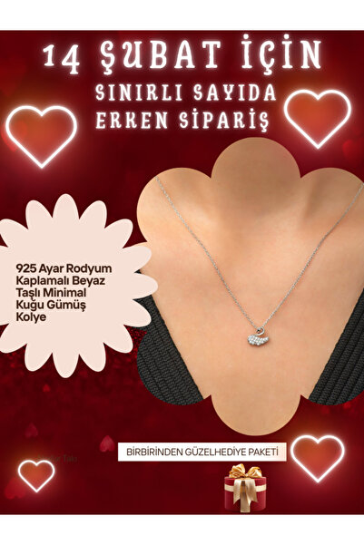 SUNSHINE 925 Ayar Rodyum Kaplamalı Beyaz Taşlı Minimal Kuğu Gümüş Kolye