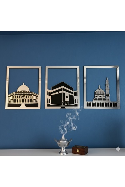 KAĞAN SÜS 3lü Kabe Set Gold Pleksi Duvar Tablosu .