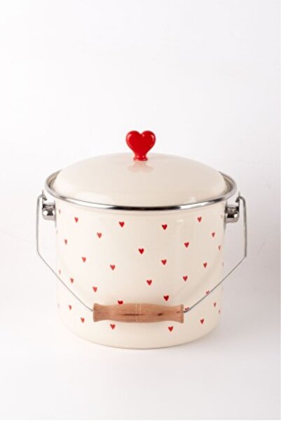 EMAYlab Kırmızı Kalp Desenli Emaye Yoğurt/bakliyat Bakracı (20CM-3 LİTRE-TÜM ...