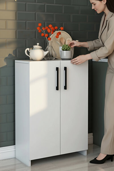 izcodesign Beyaz 70 cm Çok Amaçlı İki Kapaklı Dolap – Modern Fonksiyonel Mutfak Dolabı