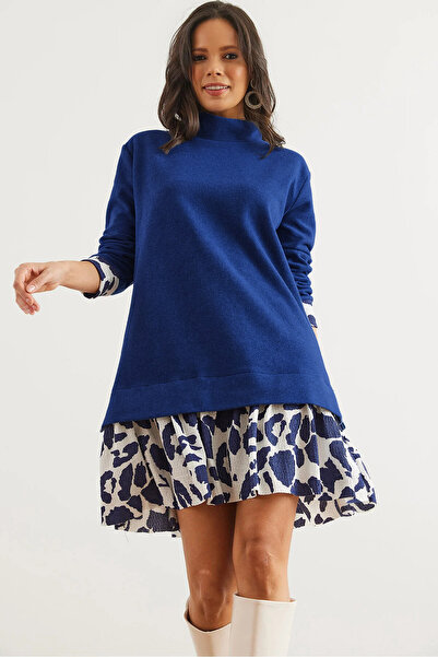 Olalook Rochie de damă Ecru Thessaloniki albastru bleumarin - ELB- 19000965