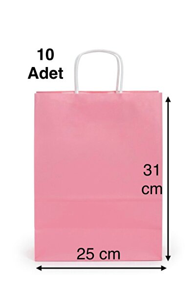 e Erta Pembe Renkli Kraft Çanta 25x31 Cm 10 Adet Hediye Poşeti , Hediye Paket...
