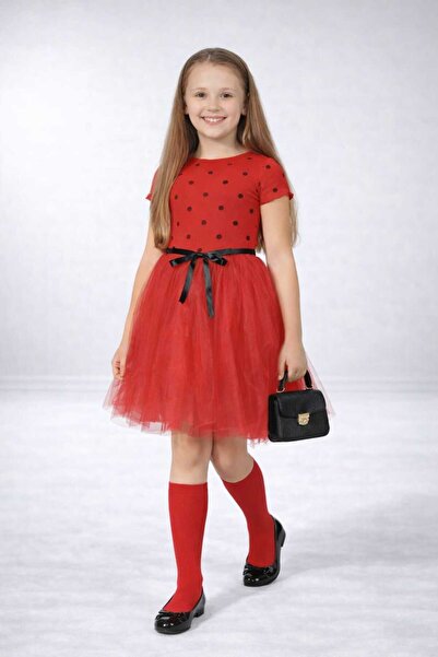 neocotton Rochie din tul pentru fetiță cu mâneci scurte cu buline pentru aniv...