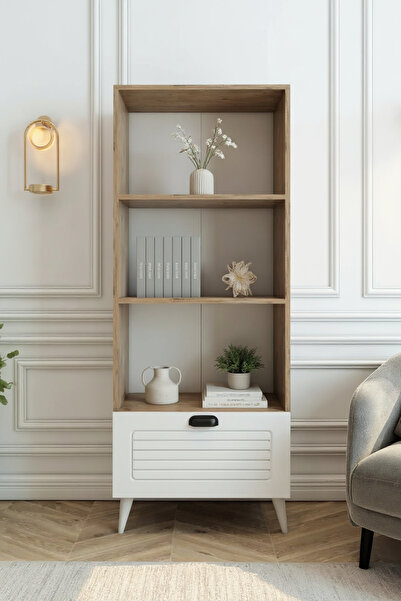 izcodesign 4 Raflı 162 cm Country Model MDF Membran Kapaklı Salon Dolabı Kitaplık Çok Amaçlı Dolap