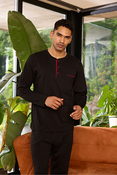KLY Men's Midi Collar Pajama Set Comfortable Sleepwear