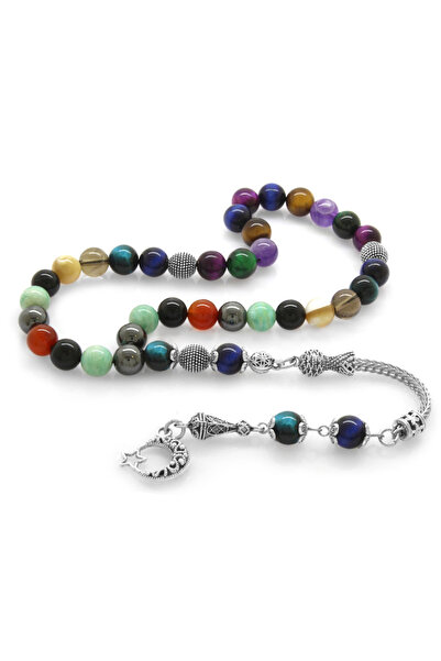 Tesbihane مسبحة نجاح قطع الكرة الأرضية المعدنية - مجموعة متعددة من الحجر الطبيعي