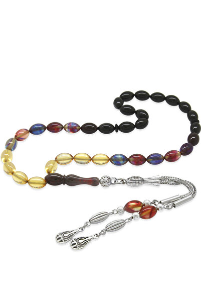 Tesbihane Κεχριμπάρι Φωτιάς - Ανθεκτικό στο Μαύρισμα με Μεταλλική Φούντα - Σο...