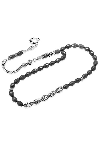 Tesbihane Kararmaz Metal Püsküllü Faset Arpa Kesim Metal İsim Yazılı Hematit ...