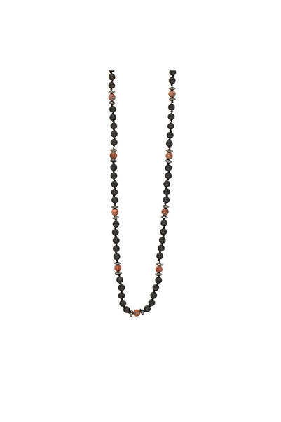 Tesbihane Makrome Örgülü Oniks Kırmızı Jasper Kombinli Doğaltaş Kadın Kolye