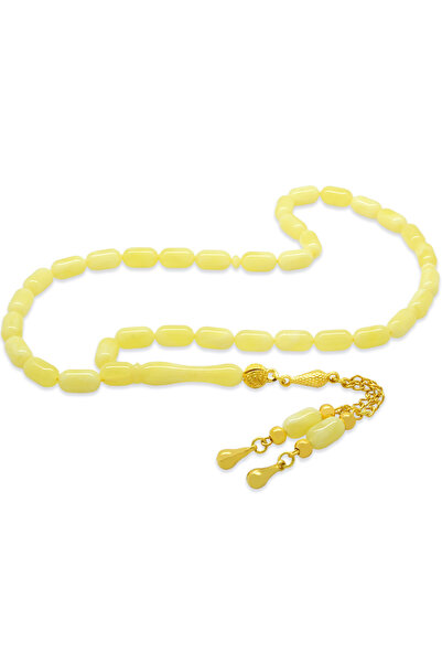 Tesbihane Altın Renk Kararmaz Metal Püsküllü Kapsül Kesim Sarı Beyrut Kehriba...