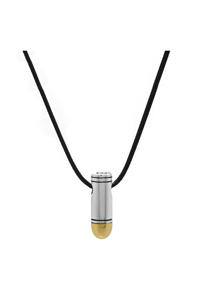 Tesbihane Tabanca Mermisi Tasarım İp Zincirli 925 Ayar Gümüş Erkek Kolye