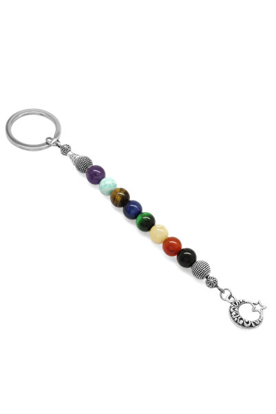 Tesbihane Çakra Doğaltaş Çelik Kombinli Anahtarlık