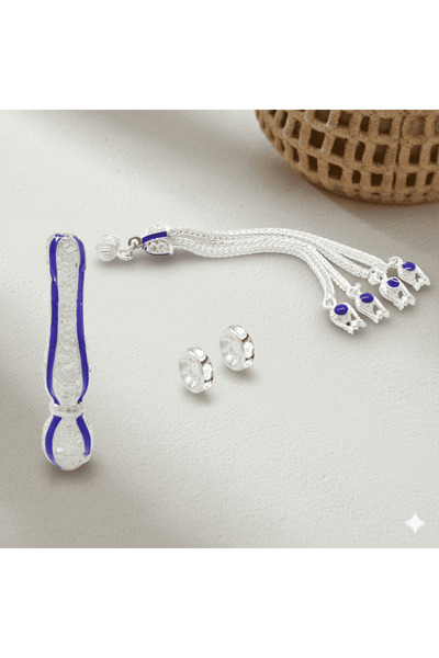 Tesbihane Mavi Mineli Alpaka Püskül Seti