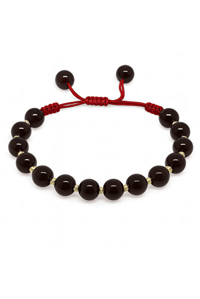 Tesbihane Macrame Weave Gold Color Dorica Ball Decorated Sphere Cut Red Natur...