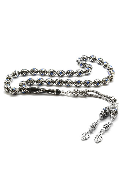 Tesbihane 925 Ayar Gümüş Püsküllü Gümüş Firuze İşlemeli Arpa Kesim Erzurum Ol...