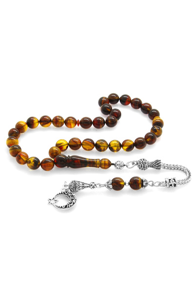 Tesbihane Ateş Kehribar Tesbih - Metal Püsküllü - Özel Hediye Kutulu - Küre K...