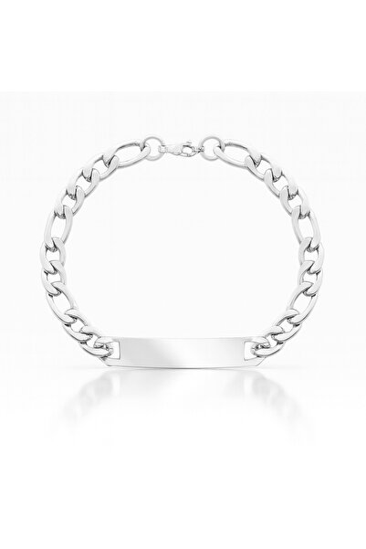Tesbihane Gümüş Renk Gurmet Zincirli İsme Özel Yazılı Erkek Çelik Bileklik