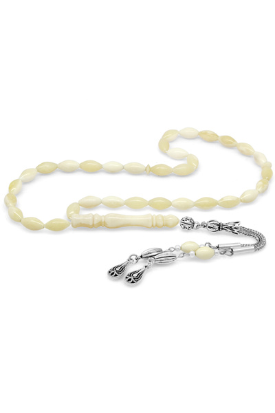 Tesbihane Kararmaz Metal Su Damlası Püsküllü Arpa Kesim Naturel Renk Deve Kem...