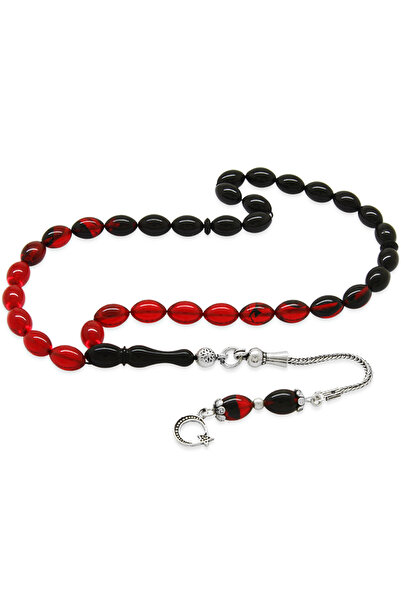 Tesbihane Атеш Кехрибар Тесбіх - 925 проба срібла з бахромою - червоно-чорний...