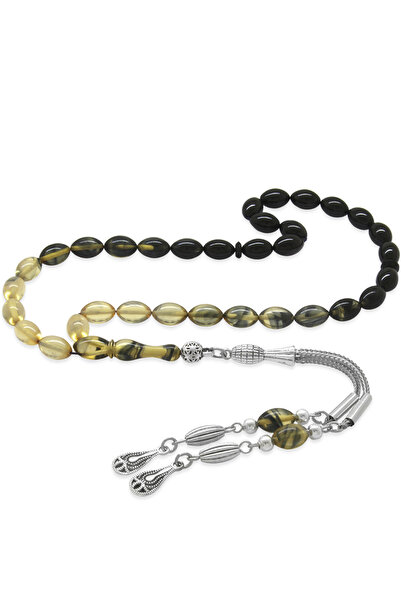 Tesbihane Ateş Kehribar Tesbih - Kararmaz Metal Damla Püsküllü - Süzme Beyaz ...