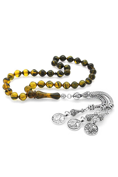 Tesbihane Κεχριμπάρι Πυρόχρωμο Ροζάριο - Με Μεταλλικές Φούντες - Με Ειδική Συ...