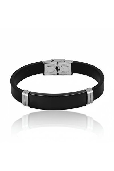 Tesbihane Siyah Silikon ve Çelik Bileşim Siyah Zeminli Kişiye Özel İsim veya ...