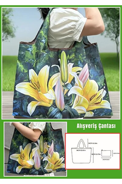 TATA CRAFT Katlanır Çanta Büyük Boy Polyester Alışveriş Çantası Yıkanabilir K...