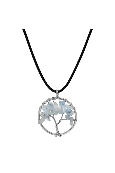 Tesbihane قلادة نسائية بتصميم شجرة الحياة، سلسلة حبل أنيقة من حجر الأكوامارين...