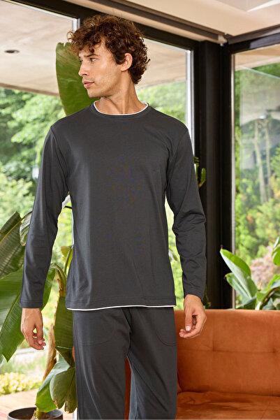 KLY Чоловічий комплект піжами з коміром для комфортного сну