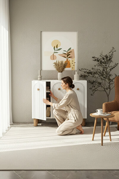 izcodesign Bohem 90 cm 3 Kapaklı Ayakkabılık – MDF Mebran Kapaklı Beyaz Dolap | Vestiyer | Portmanto
